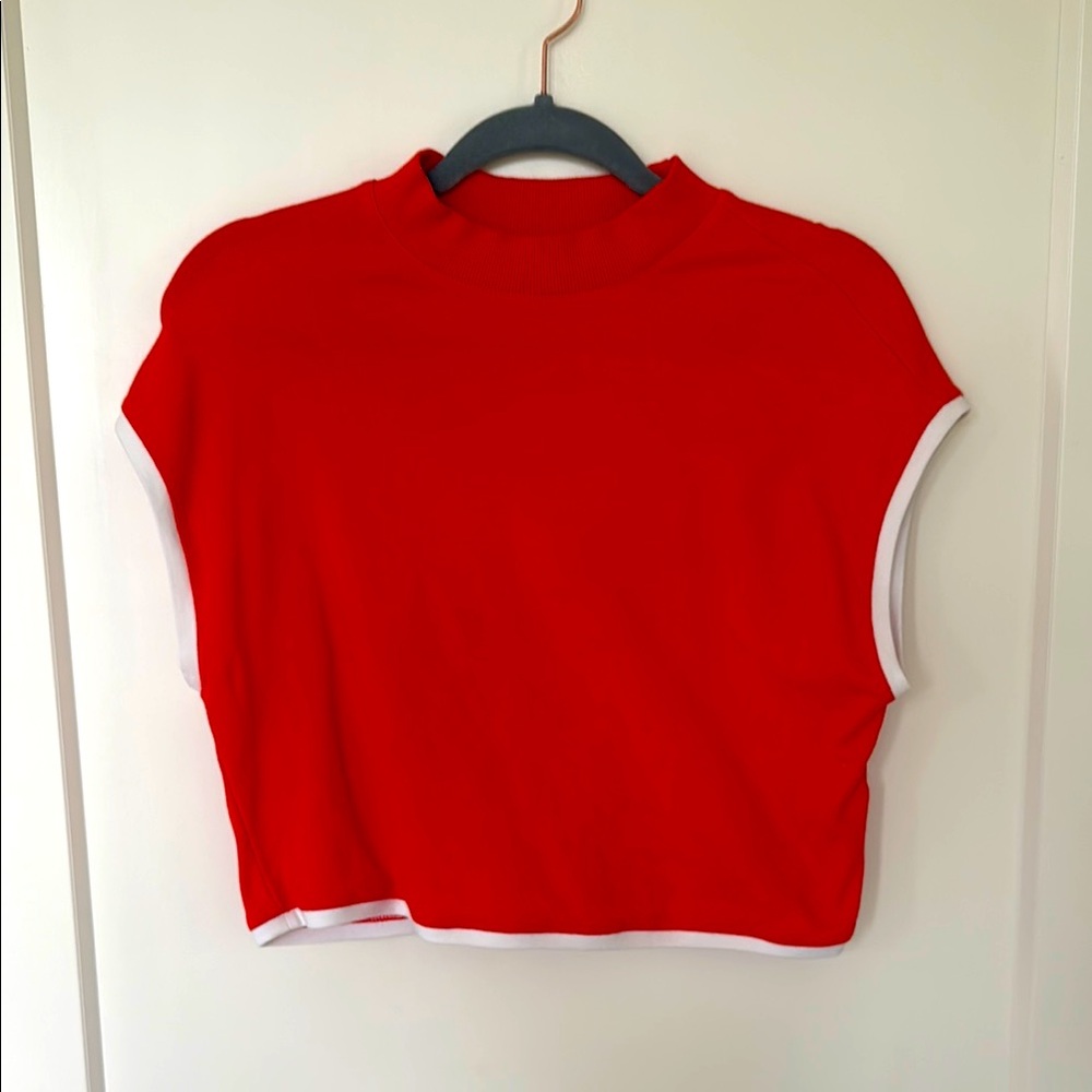 Maeve Mock Neck Crop Tank Top with White Trim